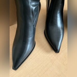 Black Pointed Toe Leather Women's Boots